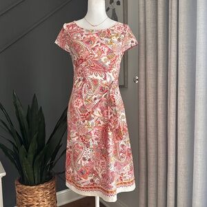 Talbots Orange Vintage Style Dress with Tie accent on the side Size Small Petite